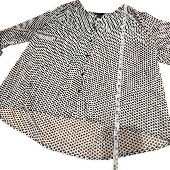 H&M sheer blouse high low hem button down white black size 12 - Picture 14 of 16